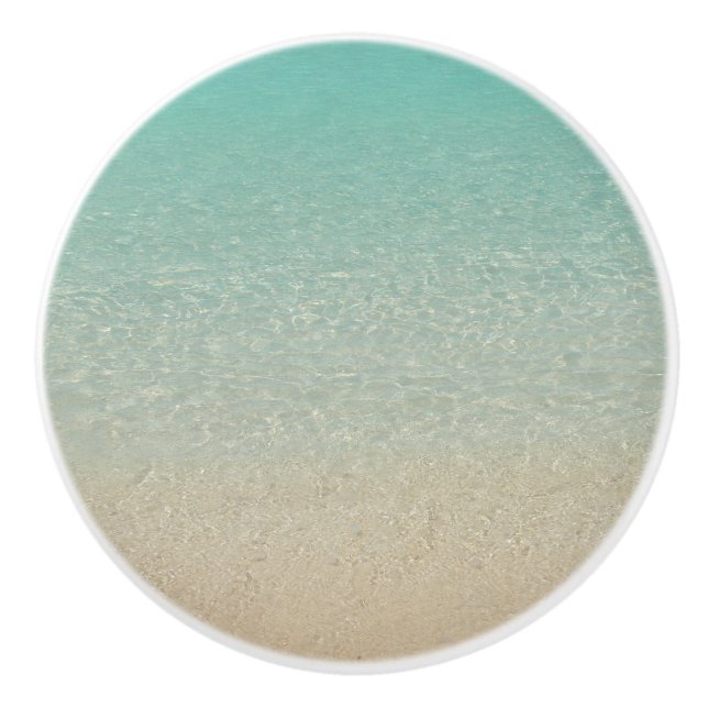 " CLEAR AQUAMARINE CARIBBEAN SEA AND SAND" CERAMIC KNOB (Front)