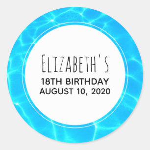 Clear Blue Pool Water Photo Birthday Classic Round Sticker