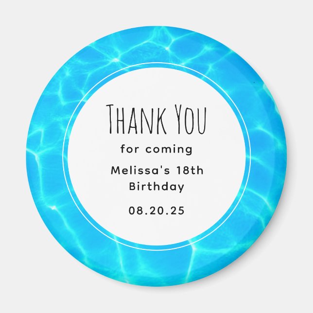 Clear Blue Pool Water Photo Birthday Thank You Magnet (Front)