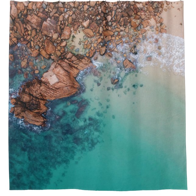 Clear blue sea and rocks shower curtain (Front)