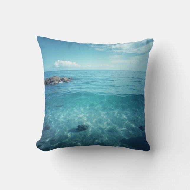 Clear blue sea background cushion (Front)