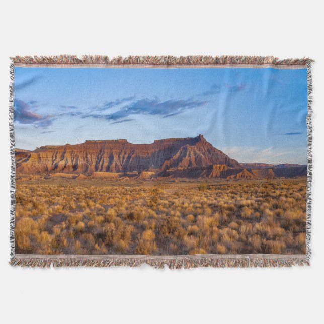 clear blue sky covers gorgeous brown hill throw blanket (Front)