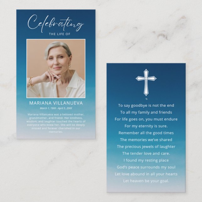 Clear Blue Sky Prayer Photo Sympathy Cards (Front/Back)