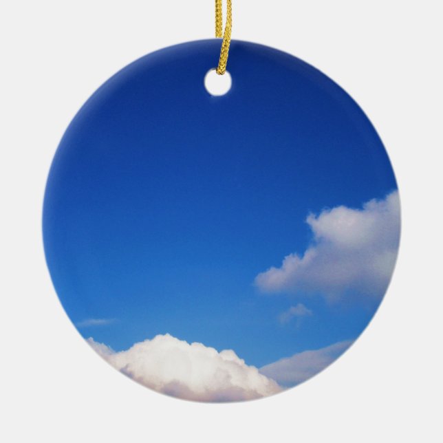 Clear Blue Sky & White Clouds Ceramic Tree Decoration (Front)