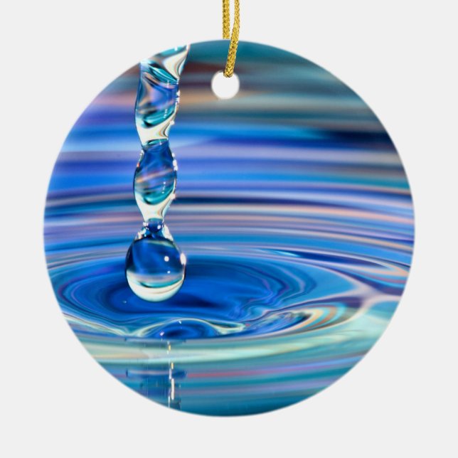 Clear Blue Water Drops Flowing Ceramic Tree Decoration (Front)