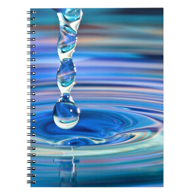 Clear Blue Water Drops Flowing Spiral Notebook (Front)