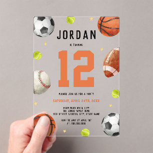 Clear Boys Sports Theme Birthday Party  Acrylic Invitations