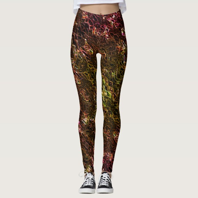 Clear brown neon mirroring style with flashy lines leggings (Front)