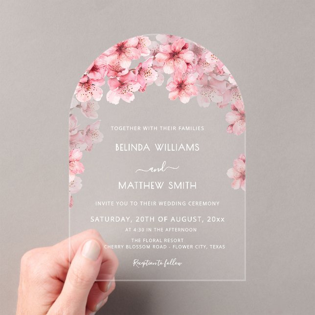 Clear Cherry Blossom Wedding Acrylic Invitations (Insitu (Handheld))
