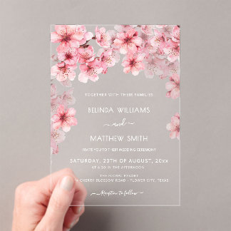 Clear Cherry Blossom Wedding Acrylic Invitations