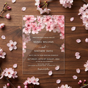 Clear Cherry Blossom Wedding Acrylic Invitations