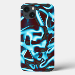 Clear cyan shades in abstract ribbons up dark red iPhone 13 case