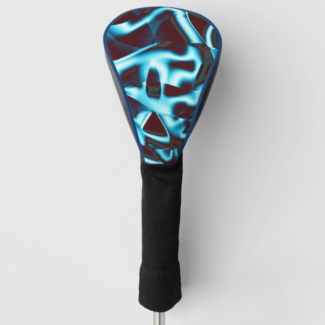 Clear cyan shades in abstract ribbons up dark red golf head cover (Front)