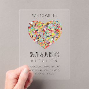 CLEAR Food Love Heart Kitchen Welcome Sign Acrylic Invitations