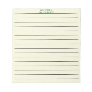 Clear Green Teacher Lined Paper From The Desk Of  Notepad