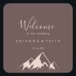Clear Mountain Country Wedding Welcome Square Sticker<br><div class="desc">This clear mountain country wedding welcome square sticker is perfect for a rustic wedding. The design features an idyllic watercolor beige mountain.

These labels are perfect for hotel guest welcome bags and destination weddings.</div>