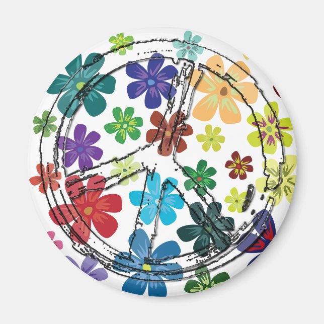 CLEAR PEACE SIGN WITH FLOWERS MAGNET (Front)