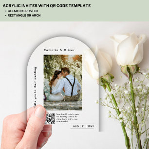 CLEAR PHOTO Wedding Save Date Modern QR Code RSVP Acrylic Invitations
