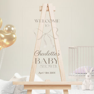 Clear Transparent Elegant Bow Baby Shower Welcome Acrylic Sign