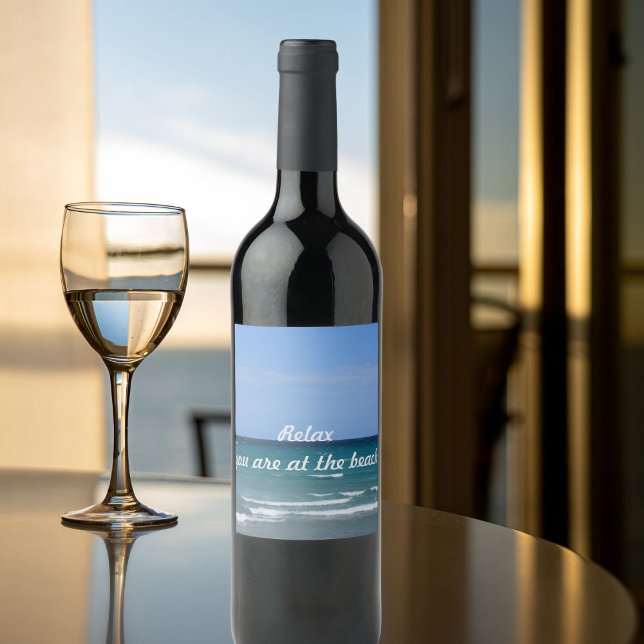 Clear turquoise beach bottle label (Wine and dine at the beach with a custom label
)