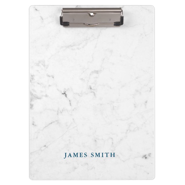 Clear White marble stone Clipboard (Front)