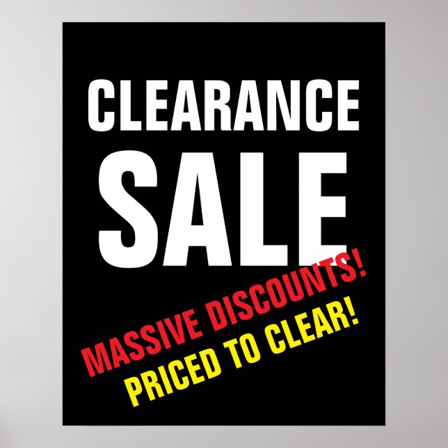 Clearance Sale Sign, Black and White Boutique Sale Poster (Front)