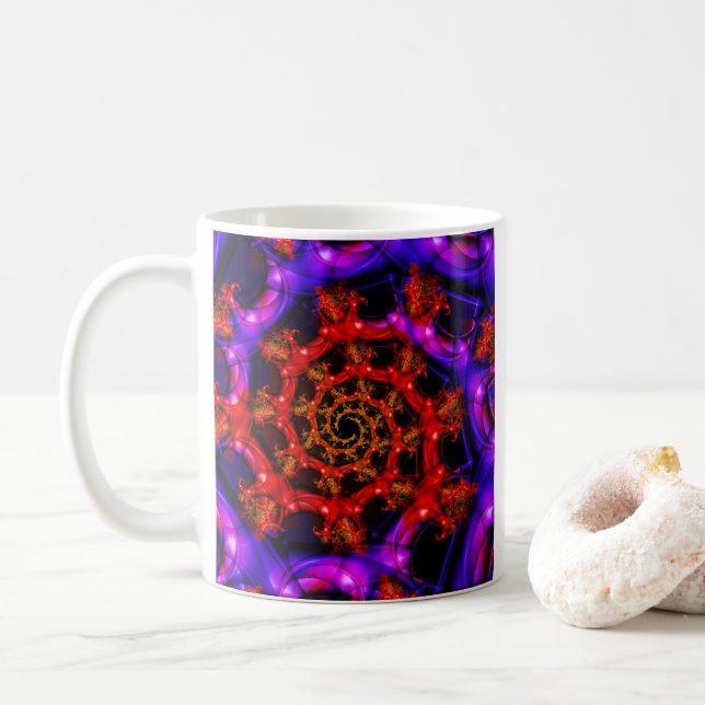 Clearly | Red and Blue Fractal Art Coffee Mug (With Donut)