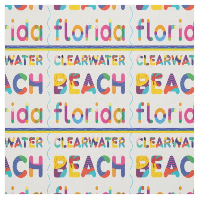 Clearwater Beach, Florida. Colourful Text Pattern Fabric (Swatch)