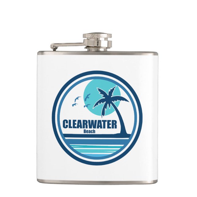 Clearwater Beach Florida Palm Tree Birds Hip Flask (Front)