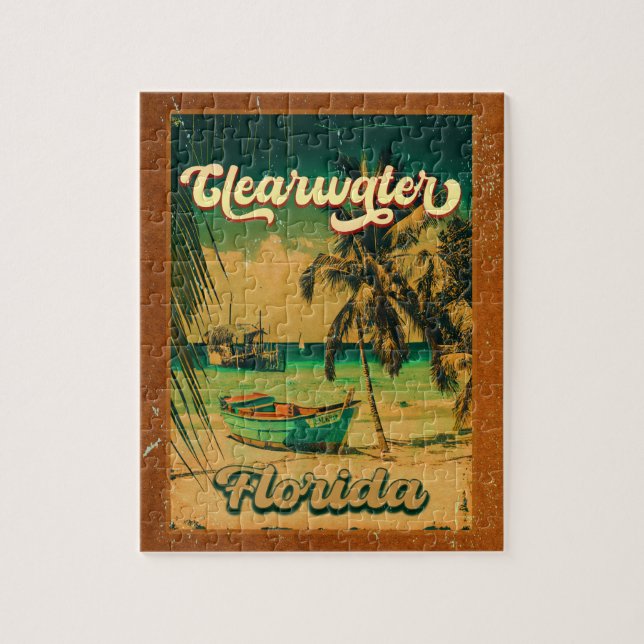 Clearwater Beach Florida Palm Tree Souvenirs 60s Jigsaw Puzzle (Vertical)