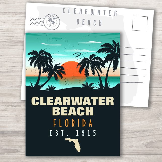 Clearwater Beach Florida Retro Sunset Souvenirs Postcard (Creator Uploaded)