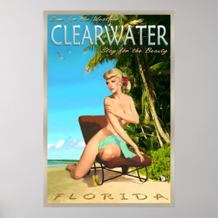 Clearwater Beach Florida Retro Travel Poster Pin
