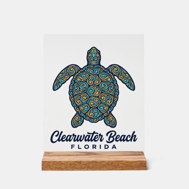 Clearwater Beach Florida Sea Turtle Vector Design_ Acrylic Sign (Front)