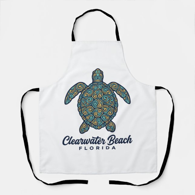 Clearwater Beach Florida Sea Turtle Vector Design_ Apron (Front)