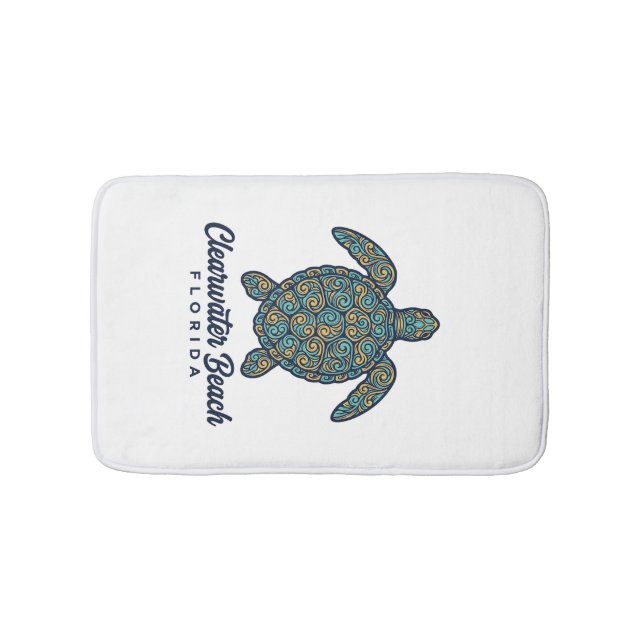 Clearwater Beach Florida Sea Turtle Vector Design_ Bath Mat (Front)