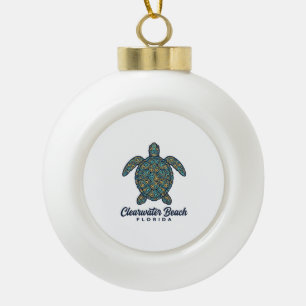 Clearwater Beach Florida Sea Turtle Vector Design_ Ceramic Ball Christmas Ornament