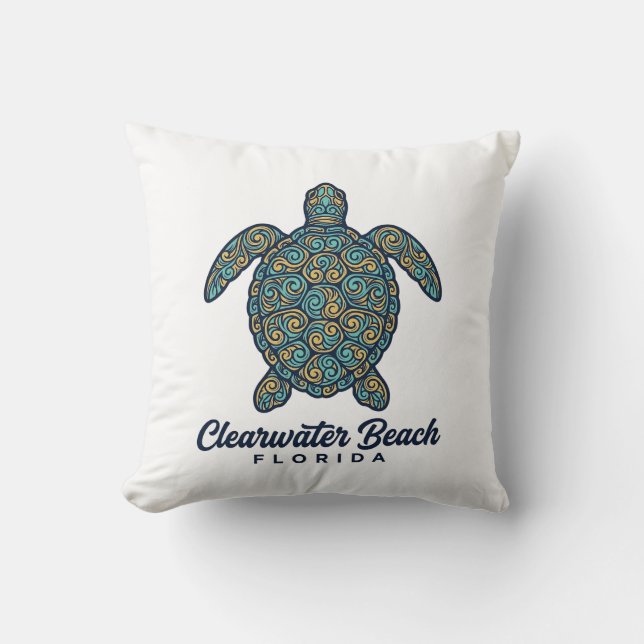 Clearwater Beach Florida Sea Turtle Vector Design_ Cushion (Front)