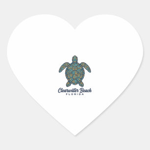 Clearwater Beach Florida Sea Turtle Vector Design_ Heart Sticker