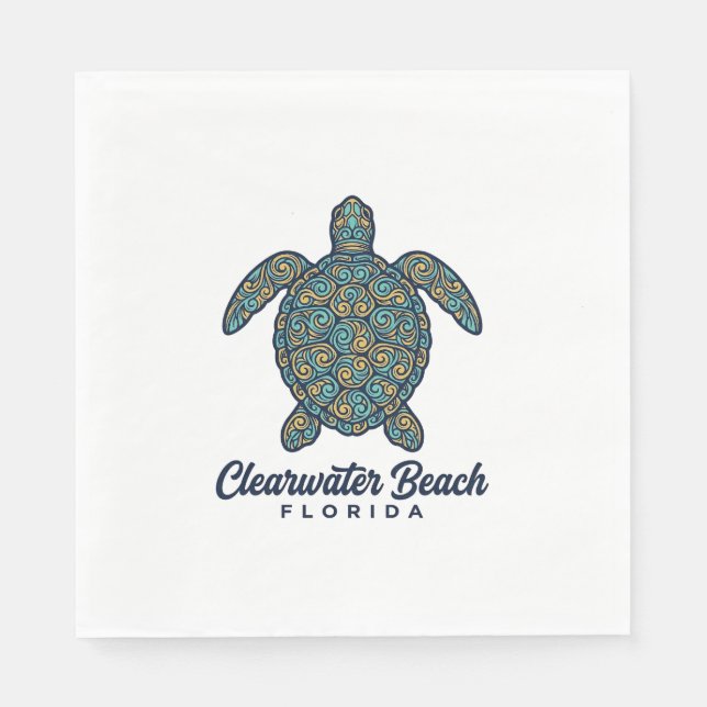 Clearwater Beach Florida Sea Turtle Vector Design_ Napkin (Front)