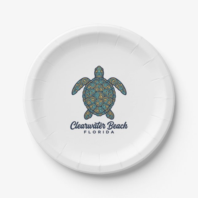 Clearwater Beach Florida Sea Turtle Vector Design_ Paper Plate (Front)