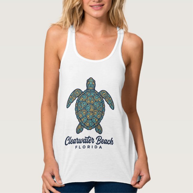 Clearwater Beach Florida Sea Turtle Vector Design_ Singlet (Front)