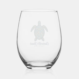 Clearwater Beach Florida Sea Turtle Vector Design_ Stemless Wine Glass