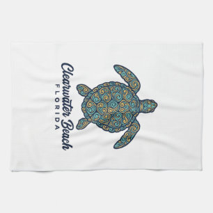 Clearwater Beach Florida Sea Turtle Vector Design_ Tea Towel