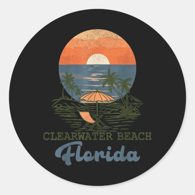 Clearwater Beach Florida Tropical Sunset Summer Classic Round Sticker (Front)
