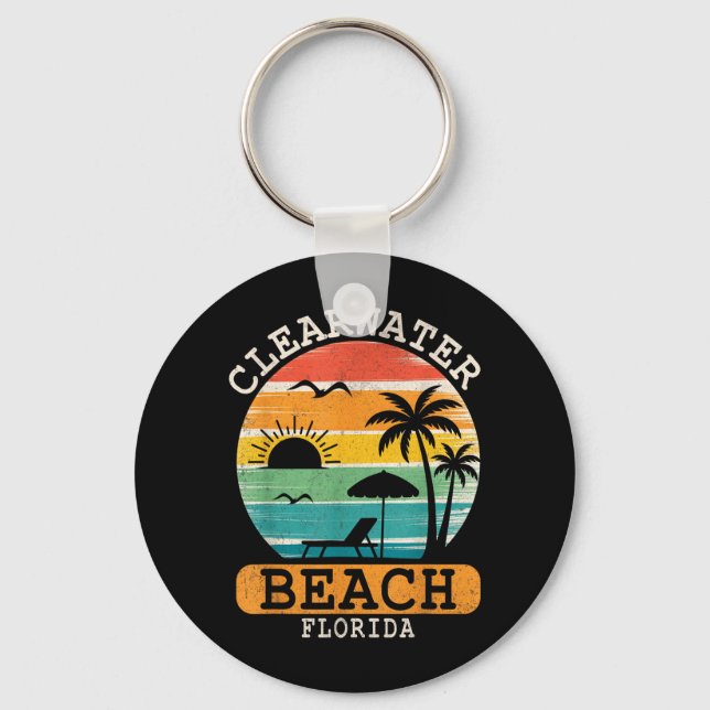 Clearwater Beach Florida Tropical Sunset Summer Key Ring (Front)