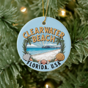 Clearwater Beach Retro Vignette Ceramic Tree Decoration
