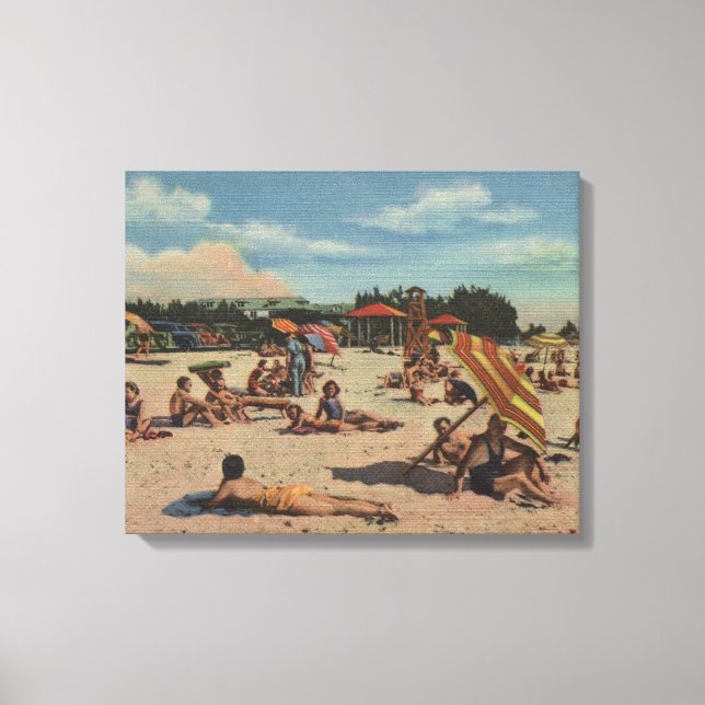 Clearwater, FL - Sunbathers on Clearwater Beach Canvas Print (Front)
