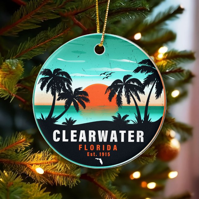 Clearwater Florida Beach Retro Sunset Souvenirs Ceramic Tree Decoration (Creator Uploaded)