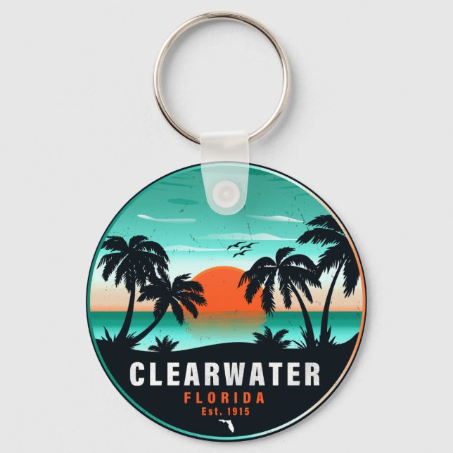 Clearwater Florida Beach Retro Sunset Souvenirs Key Ring (Front)