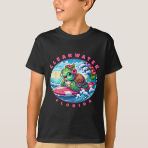 Clearwater Florida Cute Surfing Girl Sea Turtle  T-Shirt